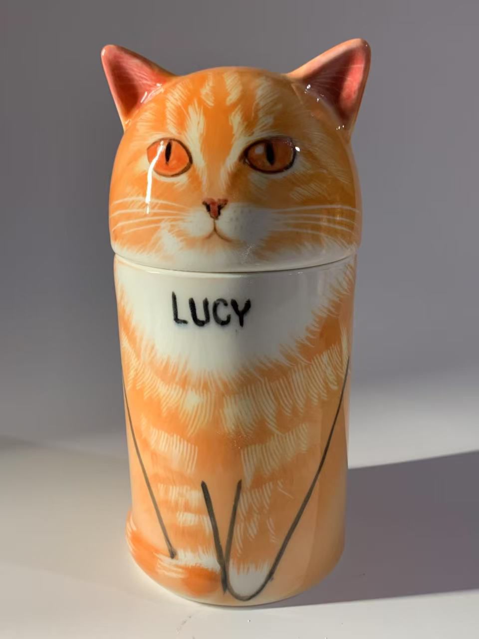 Hand-Painted Cat Memorial Urn – A Unique Artistic Tribute (Custom Portrait & Text)